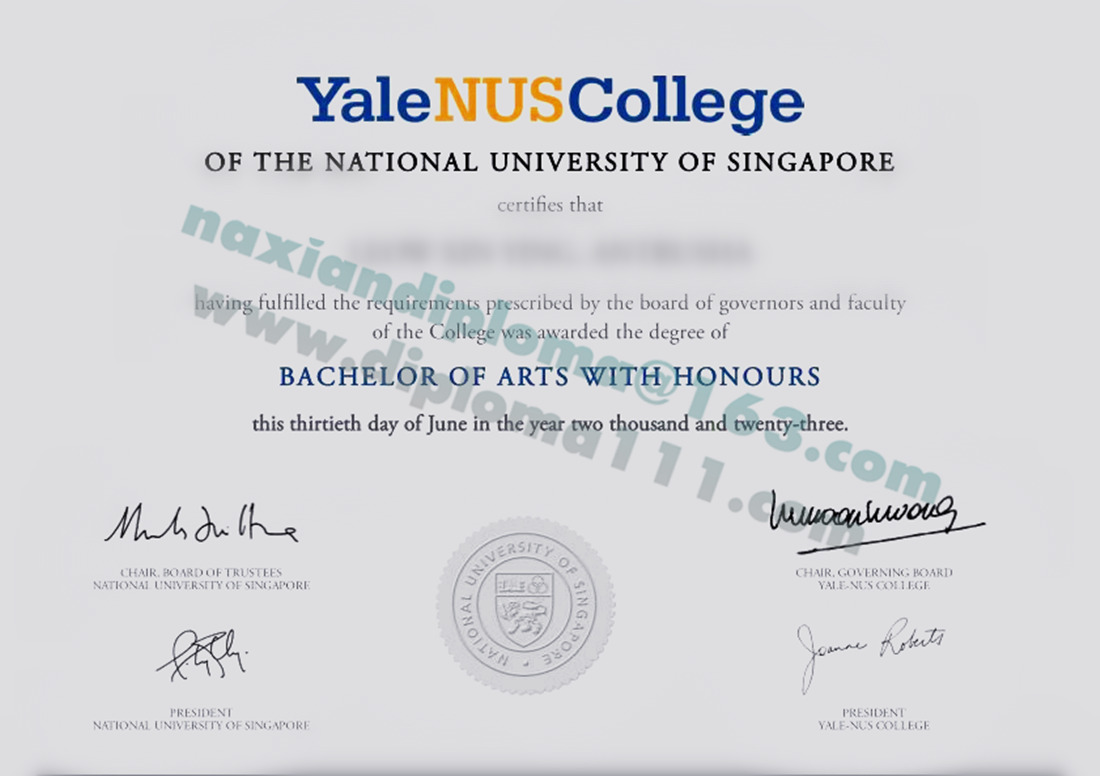 订购耶鲁新加坡国立大学学院电子文凭，Yale NUS College毕业证模板