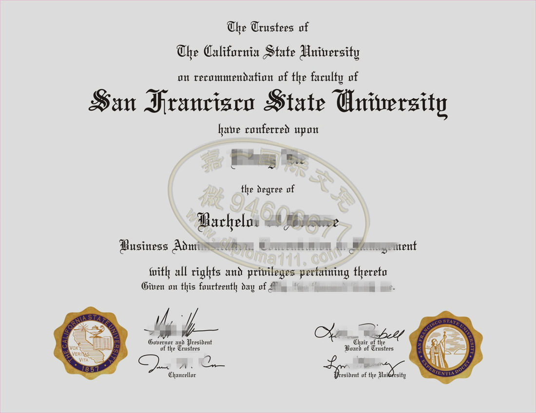 2021年SFSU文凭办理渠道，旧金山州立大学工商管理本科学位证书电子图