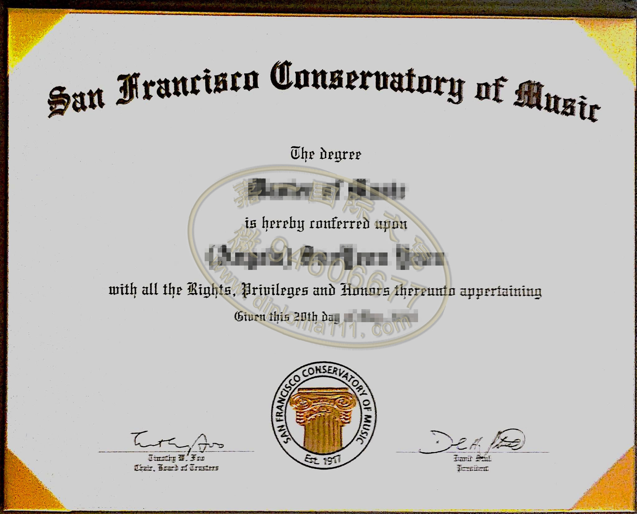 补办旧金山音乐学院毕业证渠道，美国SFCM文凭扫描件/