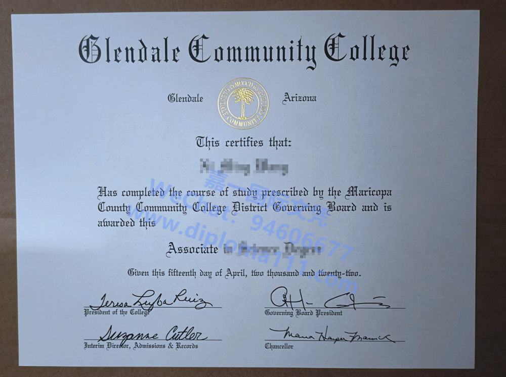 展示格伦代尔社区学院毕业证|购买美国GCC文凭证书案例
