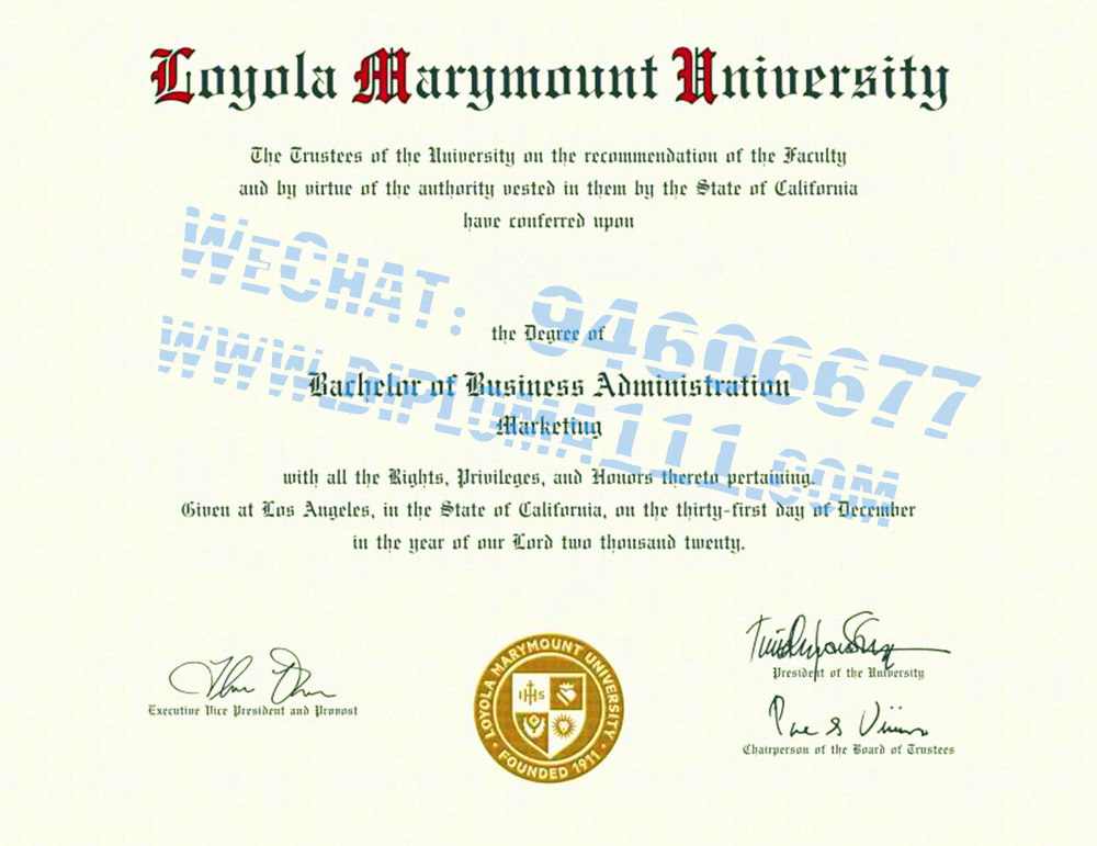 购买洛约拉马利蒙特大学毕业证和学位证电子图|办理LMU文凭学历证书/