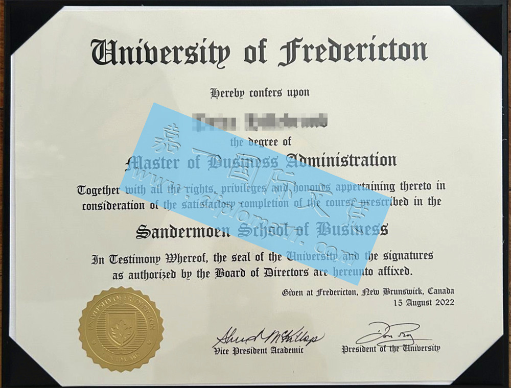弗雷德里克顿大学毕业证样本，University of FrederictonMBA文凭案例